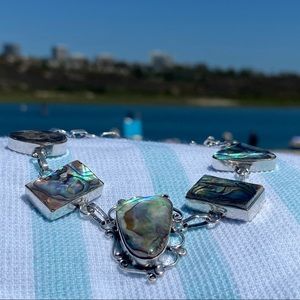 Stunning Abalone statement 5 gem cluster bracelet